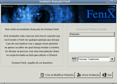 Fenix Extreme Linux: Criar ou modificar parties 