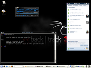 KDE BackTrack 3 + XMMS rodando Nirvana + Pidgin + Brute force em perl