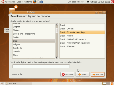 Ubuntu Linux: Layout do teclado