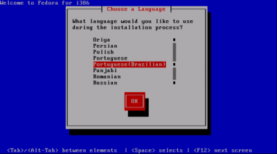 Instalando o Linux - selecionar linguagem