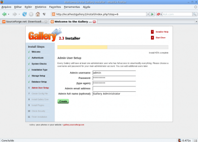 Linux: Gallery - usurio administrador 