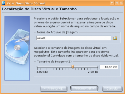 Linux: Virtualbox - disco virtual e tamanho 