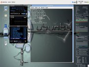 Gnome My desktop, Ubuntu Linux 9.04, Superkaramba, Audacious, Console.